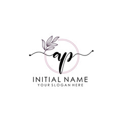 AP Luxury initial handwriting logo with flower template, logo for beauty, fashion, wedding, photography