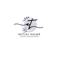 AT Luxury initial handwriting logo with flower template, logo for beauty, fashion, wedding, photography