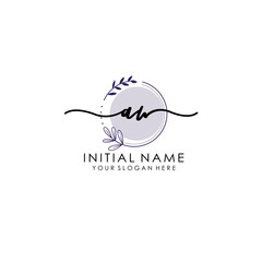 AW Luxury initial handwriting logo with flower template, logo for beauty, fashion, wedding, photography