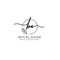 BA Luxury initial handwriting logo with flower template, logo for beauty, fashion, wedding, photography