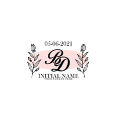 BD Initial letter handwriting and signature logo. Beauty vector initial logo .Fashion  boutique  floral and botanical