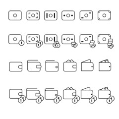 vector credit card icon with coin purse with money and coins silhouette black and white financial icons eps10