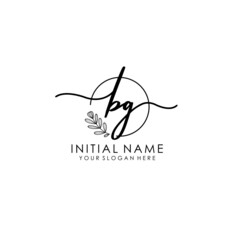 BG Luxury initial handwriting logo with flower template, logo for beauty, fashion, wedding, photography