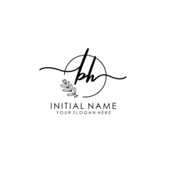 BH Luxury initial handwriting logo with flower template, logo for beauty, fashion, wedding, photography