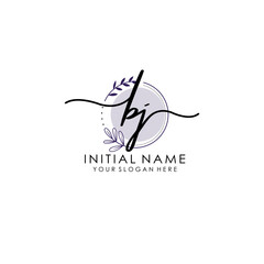 BJ Luxury initial handwriting logo with flower template, logo for beauty, fashion, wedding, photography