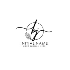 BJ Luxury initial handwriting logo with flower template, logo for beauty, fashion, wedding, photography