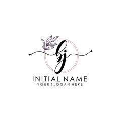 BJ Luxury initial handwriting logo with flower template, logo for beauty, fashion, wedding, photography