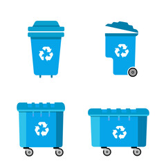 trash cans set of blue trash cans different sizes vector icons eps10