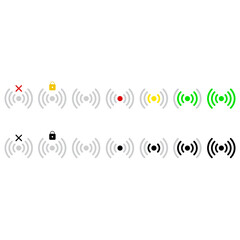 set of dark and colored communication status icons, communication strength, communication color, black communication antenna vector icons eps10