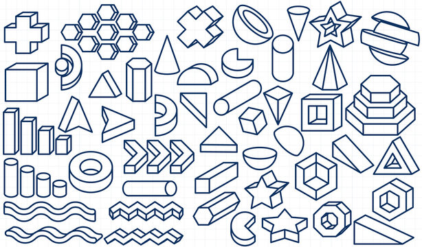 Set of 3D geometric shapes outline icon element vector illustration clipart