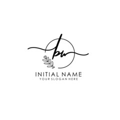 BW Luxury initial handwriting logo with flower template, logo for beauty, fashion, wedding, photography