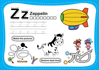 Alphabet Letter Z - zeppelin exercise with cartoon vocabulary illustration, vector © Jehsomwang