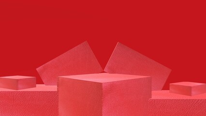red leather podium stage 3d illustration