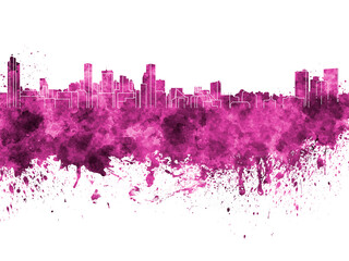 Baltimore skyline in pink watercolor on white background