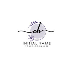 CH Luxury initial handwriting logo with flower template, logo for beauty, fashion, wedding, photography