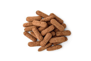 Dried breakfast products with chocolate filling isolated on white background.