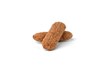 Dried breakfast products with chocolate filling isolated on white background.