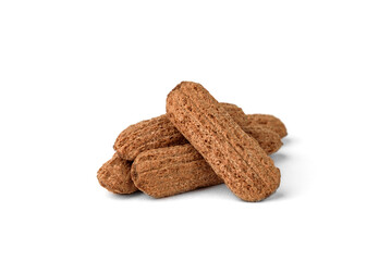 Dried breakfast products with chocolate filling isolated on white background.