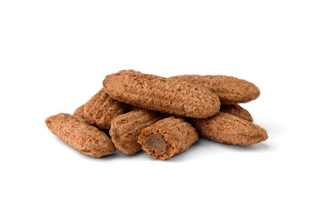 Dried breakfast products with chocolate filling isolated on white background.