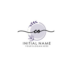 CO Luxury initial handwriting logo with flower template, logo for beauty, fashion, wedding, photography