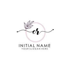 CR Luxury initial handwriting logo with flower template, logo for beauty, fashion, wedding, photography