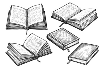 Books collection. Hand drawn vector illustration in sketch style