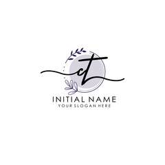CT Luxury initial handwriting logo with flower template, logo for beauty, fashion, wedding, photography
