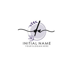 DA Luxury initial handwriting logo with flower template, logo for beauty, fashion, wedding, photography
