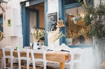 Wheat ears in the Greek tavern make a perfect decoration for every table. Greek tavern in the center of Ermoupolis in Syros great place to eat and have lunch with friends