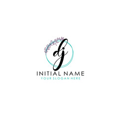 Fototapeta premium DJ Initial letter handwriting and signature logo. Beauty vector initial logo .Fashion boutique floral and botanical