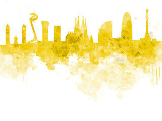 Barcelona skyline in watercolour background