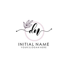 DN Luxury initial handwriting logo with flower template, logo for beauty, fashion, wedding, photography