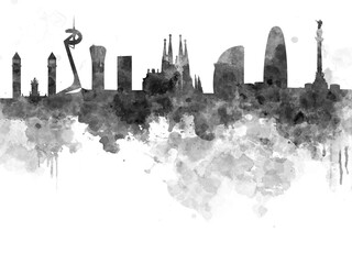Barcelona skyline in watercolour background