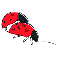 one line continuous drawing of two ladybugs crawling