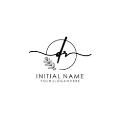 DR Luxury initial handwriting logo with flower template, logo for beauty, fashion, wedding, photography