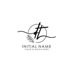 DT Luxury initial handwriting logo with flower template, logo for beauty, fashion, wedding, photography