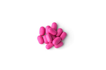 Colored jelly beans isolated on a white background. Mint dragees with berries flavor.