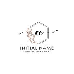 EC Luxury initial handwriting logo with flower template, logo for beauty, fashion, wedding, photography