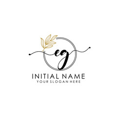 EG Luxury initial handwriting logo with flower template, logo for beauty, fashion, wedding, photography