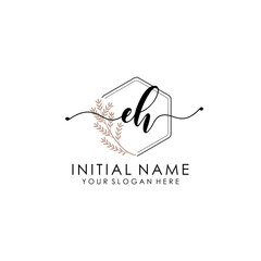 EH Luxury initial handwriting logo with flower template, logo for beauty, fashion, wedding, photography