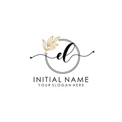 EL Luxury initial handwriting logo with flower template, logo for beauty, fashion, wedding, photography - obrazy, fototapety, plakaty