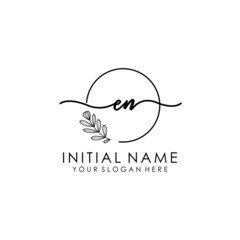 EN Luxury initial handwriting logo with flower template, logo for beauty, fashion, wedding, photography