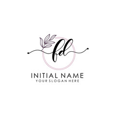FD Luxury initial handwriting logo with flower template, logo for beauty, fashion, wedding, photography