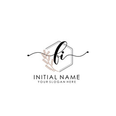 Obraz premium FI Luxury initial handwriting logo with flower template, logo for beauty, fashion, wedding, photography