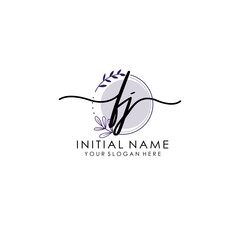 FJ Luxury initial handwriting logo with flower template, logo for beauty, fashion, wedding, photography