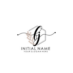 Obraz premium FJ Luxury initial handwriting logo with flower template, logo for beauty, fashion, wedding, photography