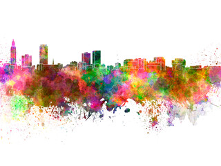 Baton Rouge skyline in watercolor on white background