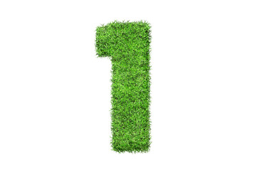 1 number in green grass filled the character . Isolated from a white background