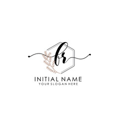 FR Luxury initial handwriting logo with flower template, logo for beauty, fashion, wedding, photography