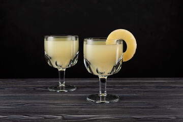 Refreshing pineapple cocktail. Fermented pineapple drink or fruits kvass with natural juice